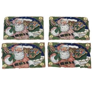 Vintage 4 Travis Spencer Christmas Placemats Santa Claus Tapestry Frayed Edges